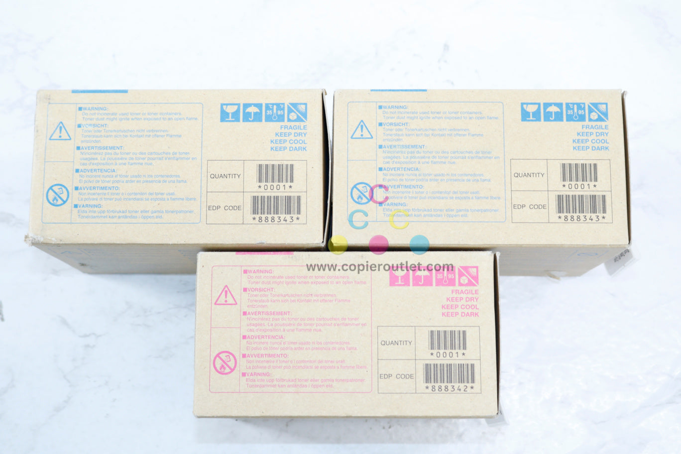 3 New OEM Ricoh Aficio 3228C, 3235C, CCM Color Toner Cassettes 888342, 888343