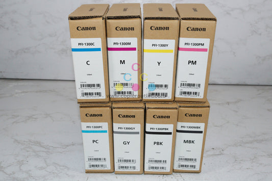 8 OEM Canon Pro-2000, C,M,Y,PM,PC,GY,MBK,PBK PFI-1300 Ink Tanks EXP:2020-2023