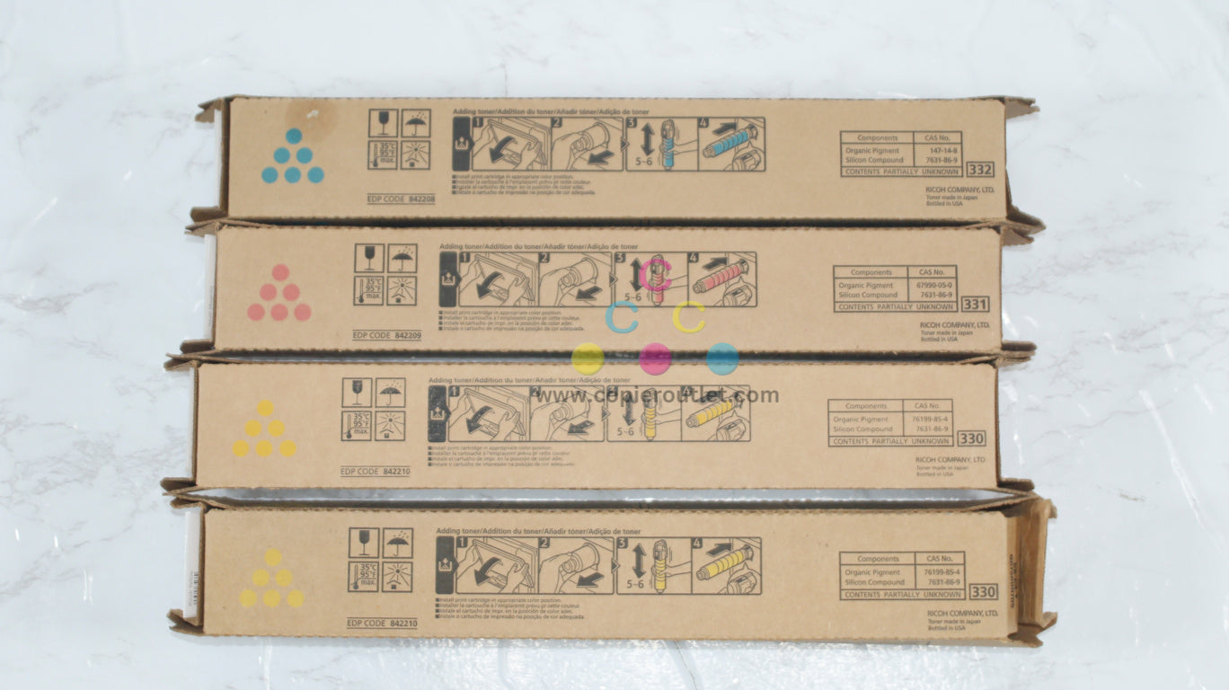 4 New OEM Ricoh MP C407 CMYY Toner Cartridges 842208,842209,842210 (No Black)