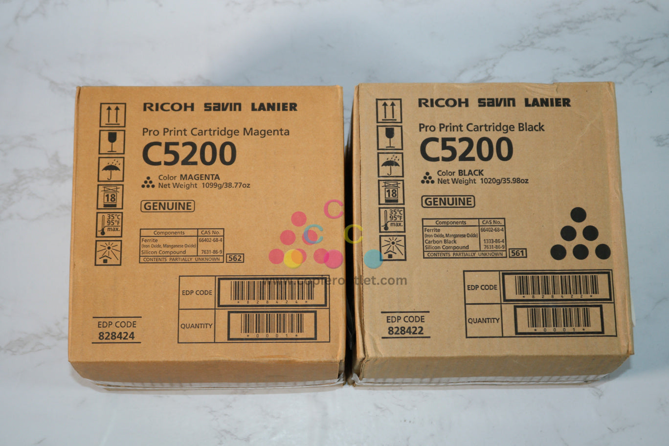 2 New OEM Ricoh Pro C5200S, C5210S, MK Print Cartridges 828422, 828424