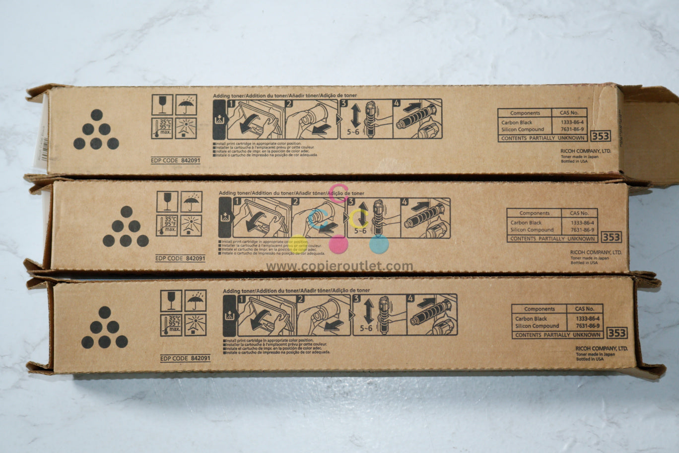 3 New OEM Ricoh MP C306, MP C307, MP C406 Black Toner Cartridges 842091