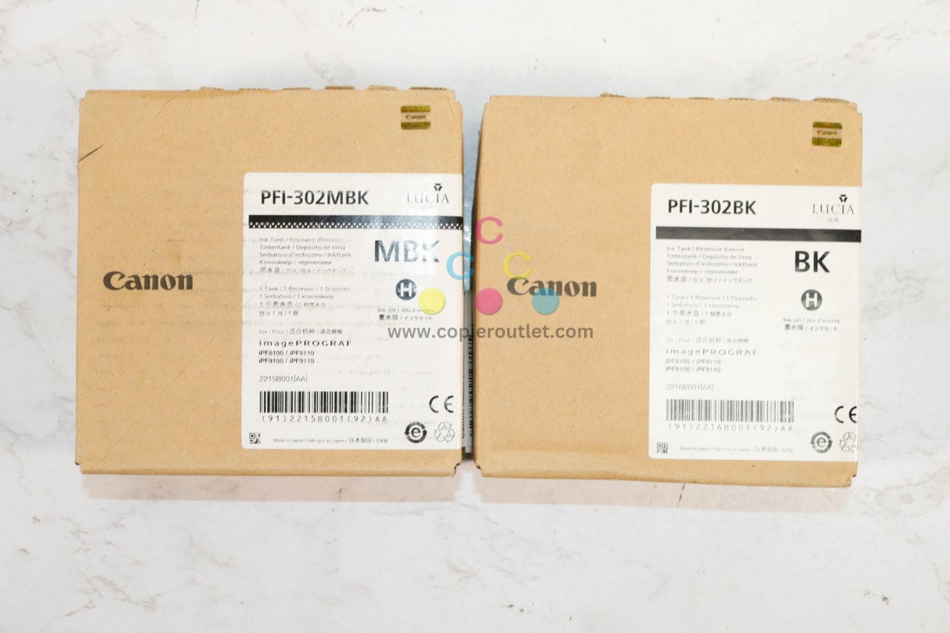 2 New OEM Canon imagePROGRAF iPF8100,9100 MBK,BK PF1-302 Ink Cartridges