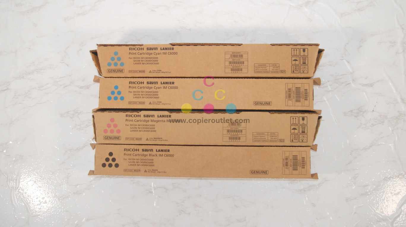 4 New OEM Ricoh IM C4500,C6000 CCMK Toner Cartridges 842279,842281,842282