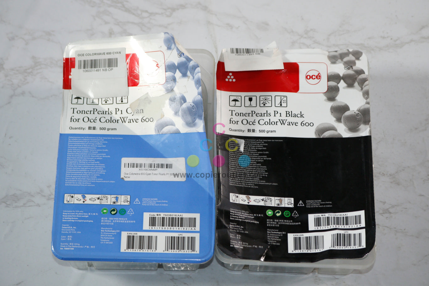 2 Open OEM OCE ColorWave 600 (P1) Cyan & Black Toner Pearls 1060011491, 1060011493