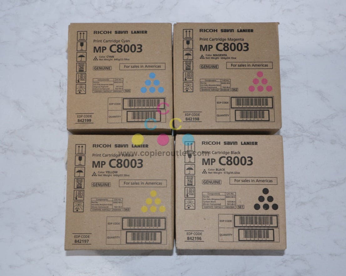 Genuine Ricoh Genuine Ricoh MP C8003,C6503,C6500,C8000 CMYK Toner Cartridges 842196,
