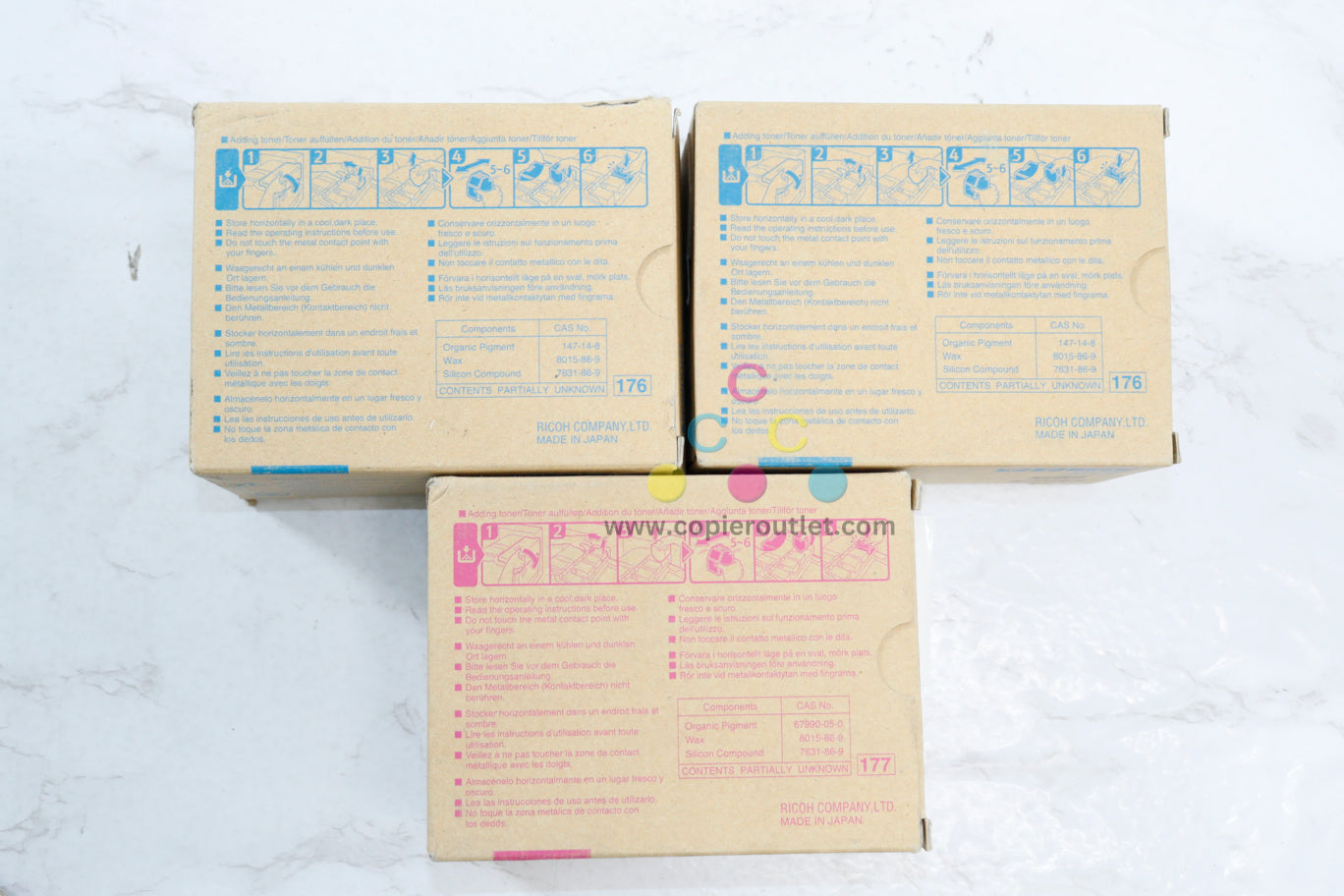 3 New OEM Ricoh Aficio 3228C, 3235C, CCM Color Toner Cassettes 888342, 888343