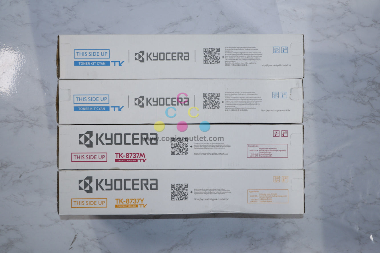 4 New OEM Kyocera TASKalfa7052ci, 7353ci, 8052ci, 8353ci TK-8737 CCMY Toners
