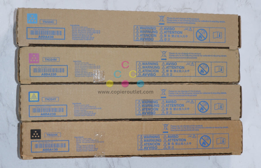 New Genuine Konica Minolta Bizhub C258 C308 C368 CMYK Toner Cartridges TN324