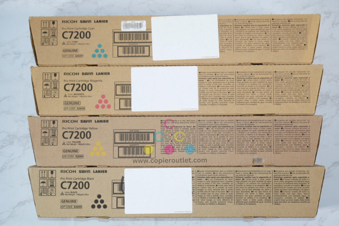 4 New OEM Ricoh Pro C7200e, C7210 CMYK Toners 828494,828495,828496,828497