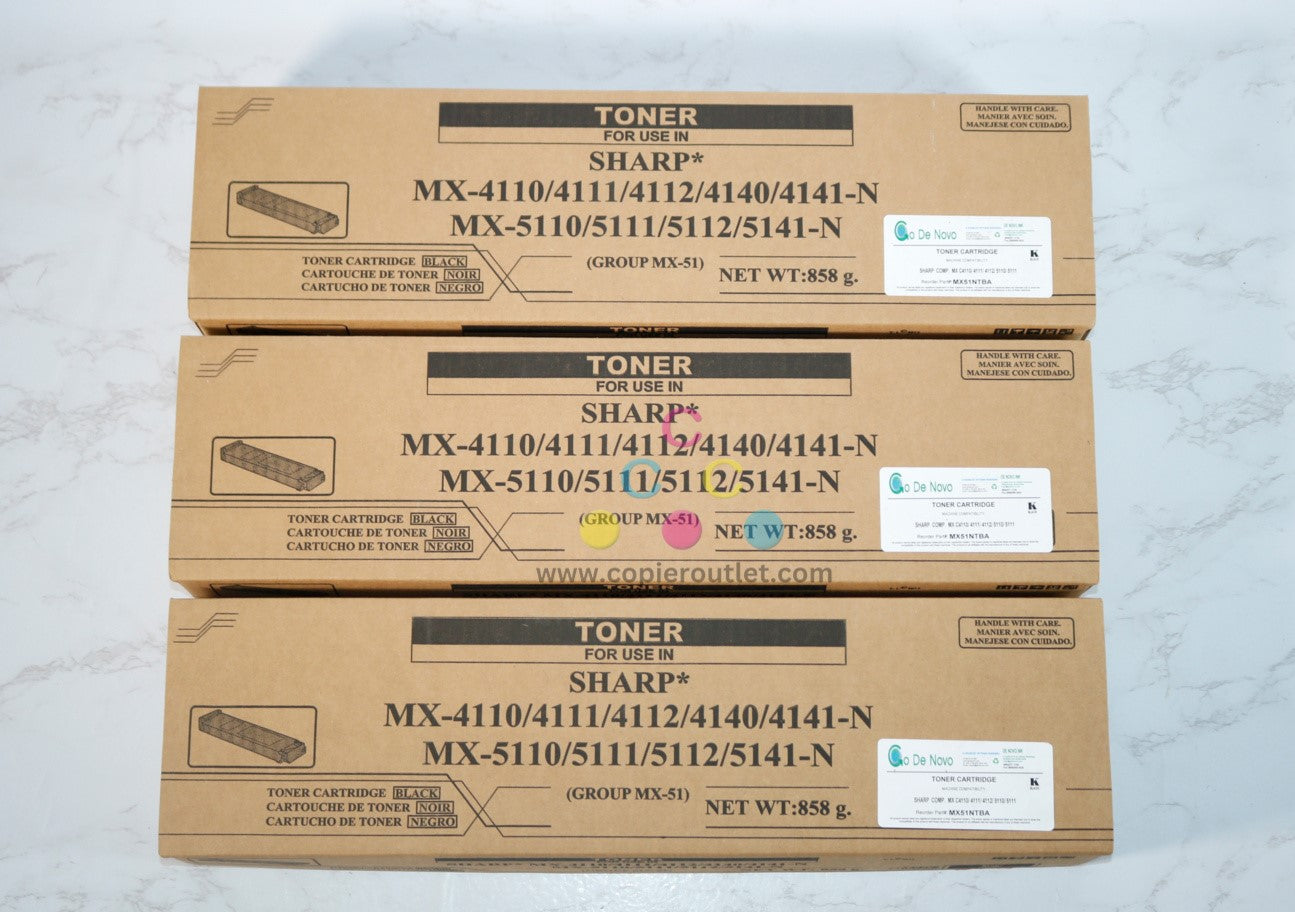 3 Compatible Sharp MX-4110N,MX-4111N,MX-4140N Black Toner Cartridges MX-51NT-BA