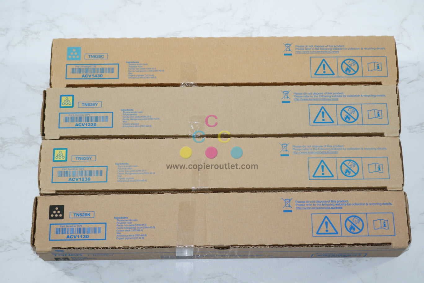 4 New OEM Konica Bizhub C450i/C550i TN626 CYYK Toners ACV1130,230,430