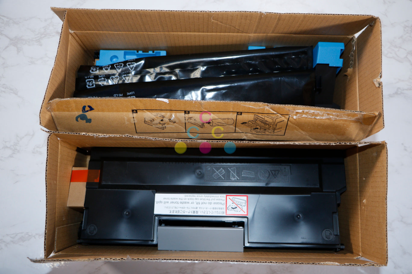 2 Open OEM Konica Minolta BH308e,368e,458e Waste Toner Boxes WX106 (AAJ50Y1)