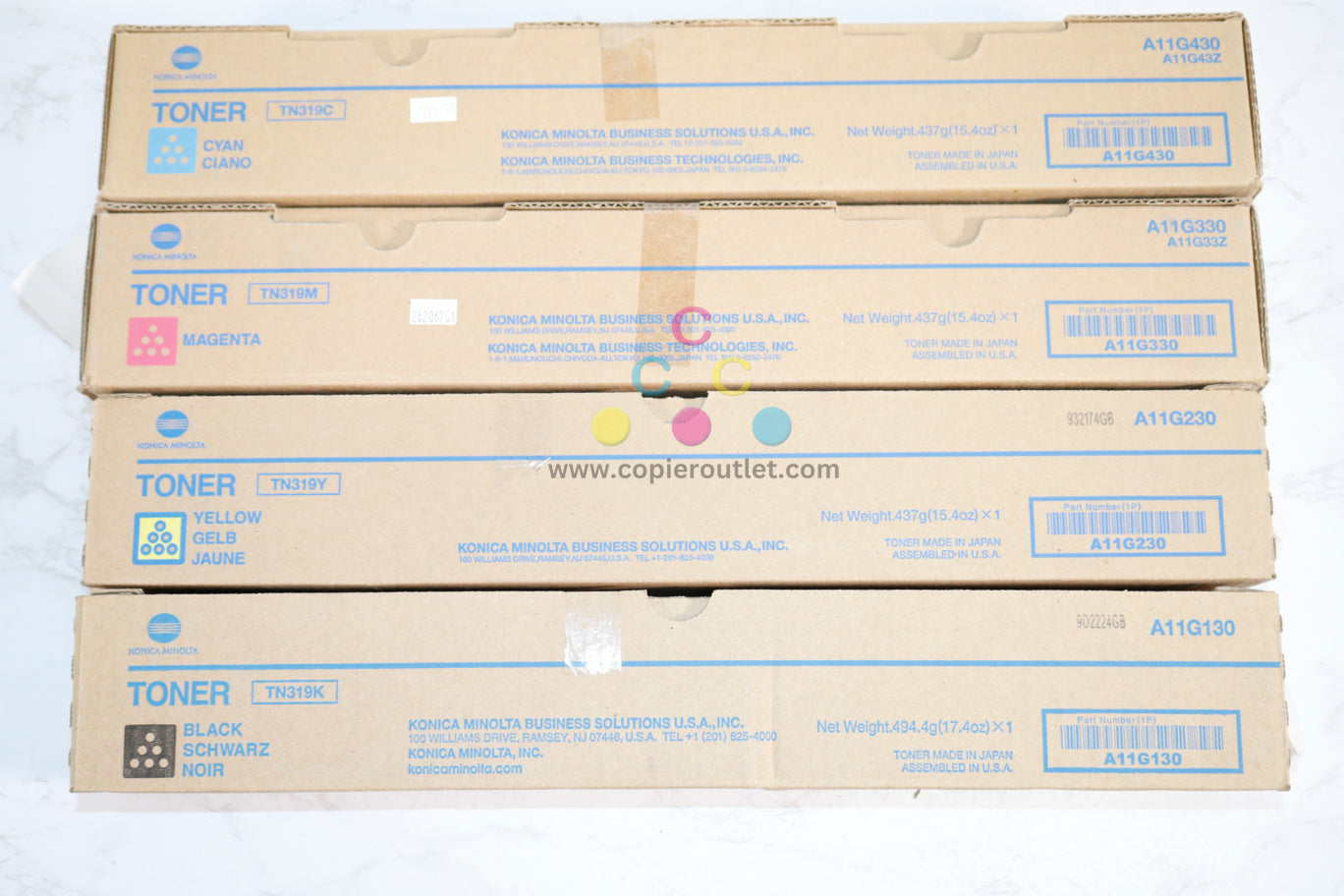 4 New OEM Konica Minolta BizHub C220,C280,C360 TN319 CMYK Toners Same Day Ship