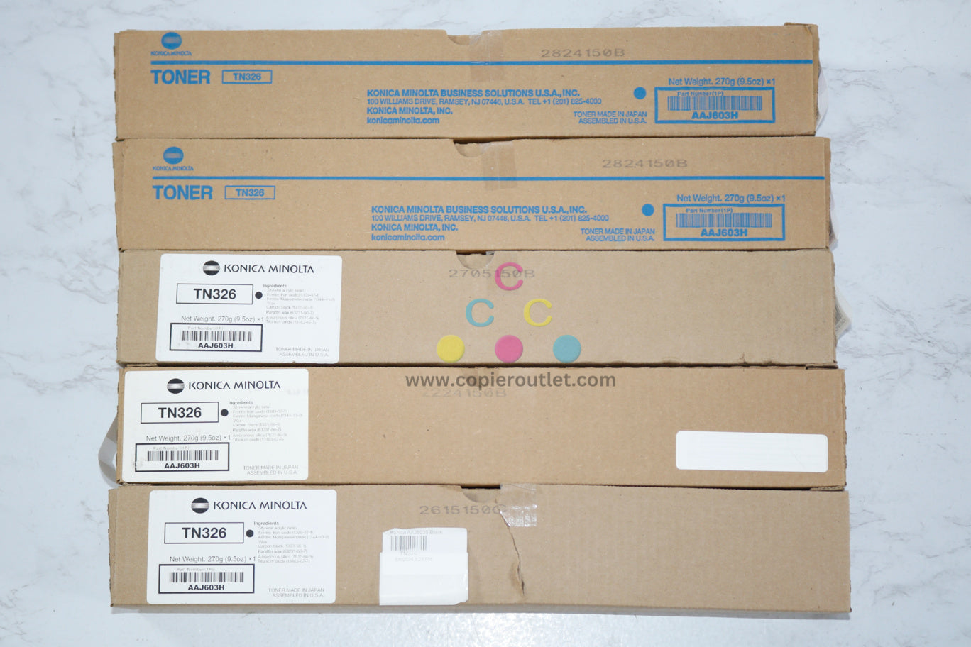 5 Cosmetic OEM Konica BizHub 308e,368e Black Low Yield Toners TN326, AAJ6030H