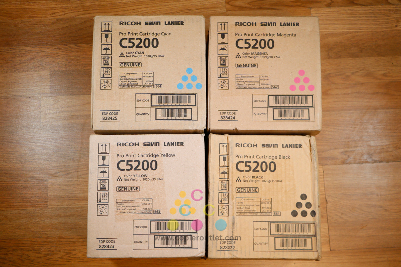 Cosmetic Genuine Ricoh C5200 CMYK Pro Print Cart Set Pro C5200s C5210s 828422-25