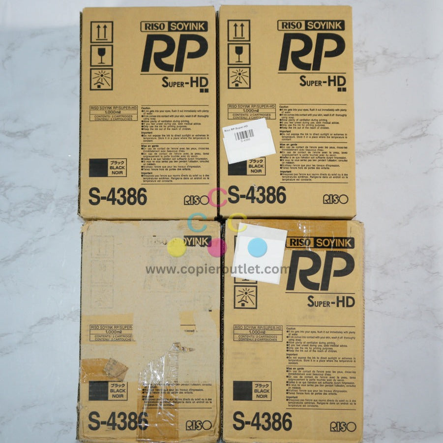 4 OEM Riso RP3100, RP3700, RP3790 Super-HD Soy Ink Cartridges S-4386, S4386