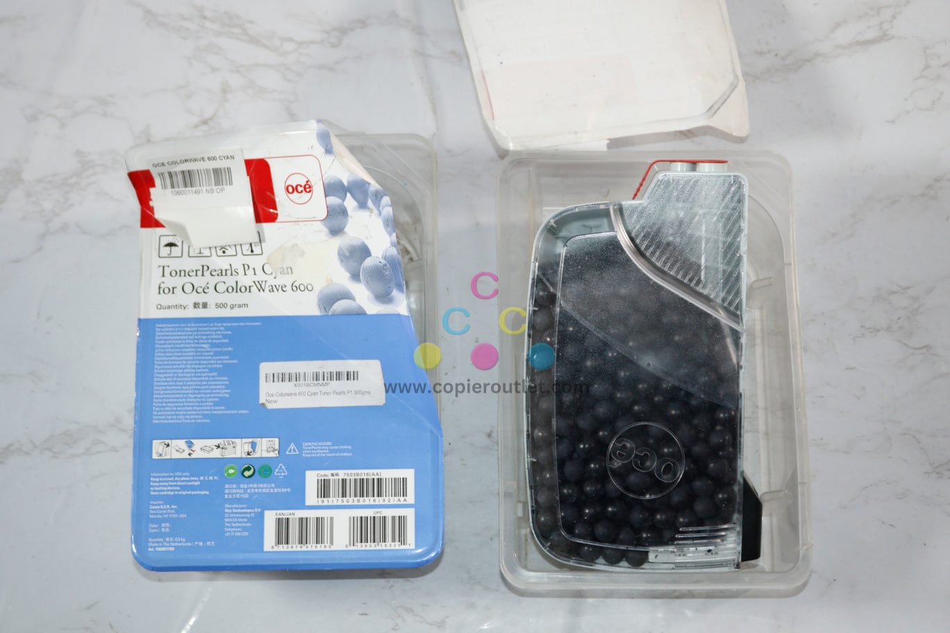 2 Open OEM OCE ColorWave 600 (P1) Cyan & Black Toner Pearls 1060011491, 1060011493