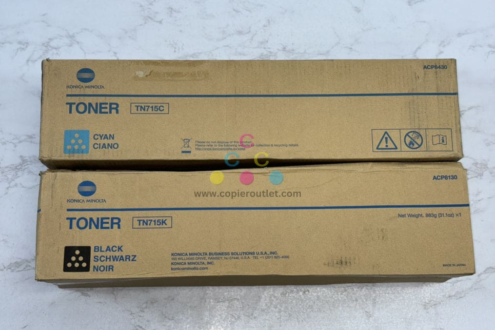 2 OEM Konica Minolta bizhub C750i, C751i TN715C & TN715K Toners ACP8430,ACP8130