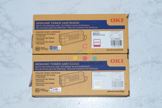 2 New OEM Oki Okidata MPS3537mc, MPS4242mc MY Toner 45396221, 45396222