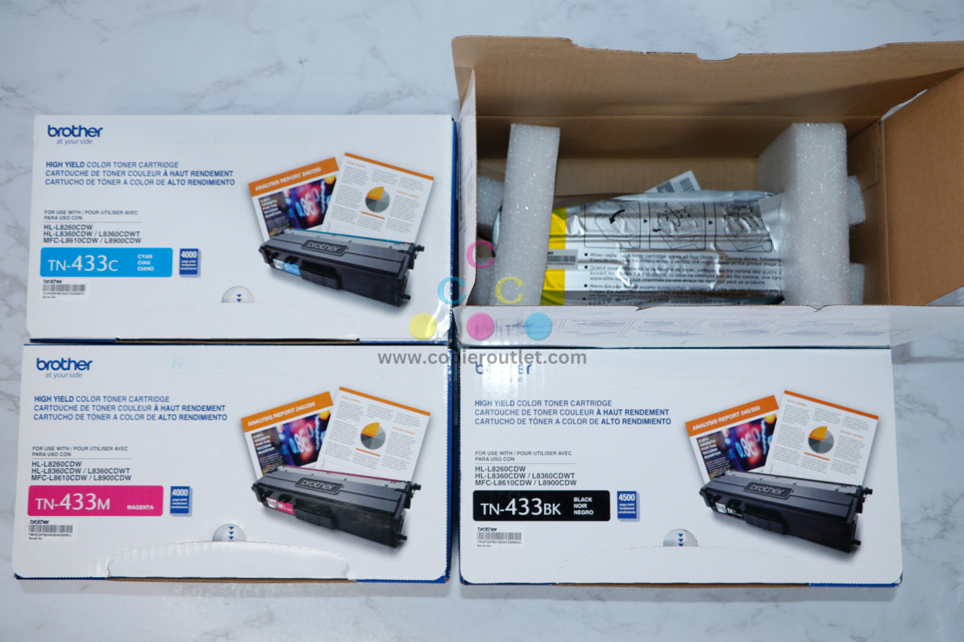 New OEM Brother HL-L8260CDW,HL-L8360CDW,MFC-L8900CDW TN-433CMYK Toner Set