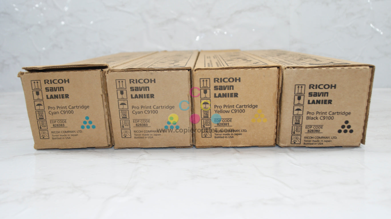 4 OEM Ricoh Pro C9100,C9110 CCYK Toners 828380, 828381, 828383 (No Magenta)