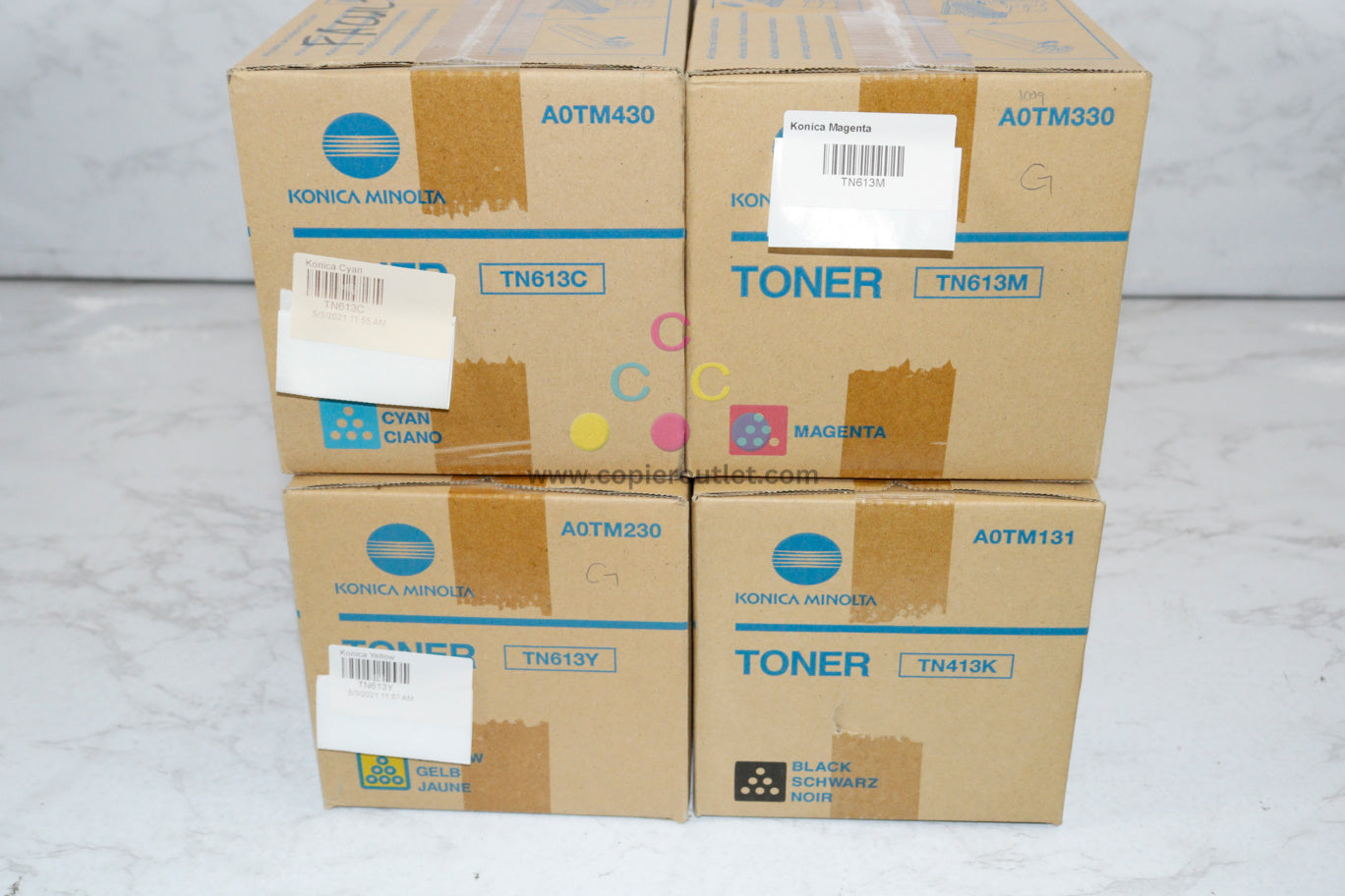 4 OEM Konica BH C452/C552/C652 TN613 CMY TN413K Toner Set Same Day Shipping