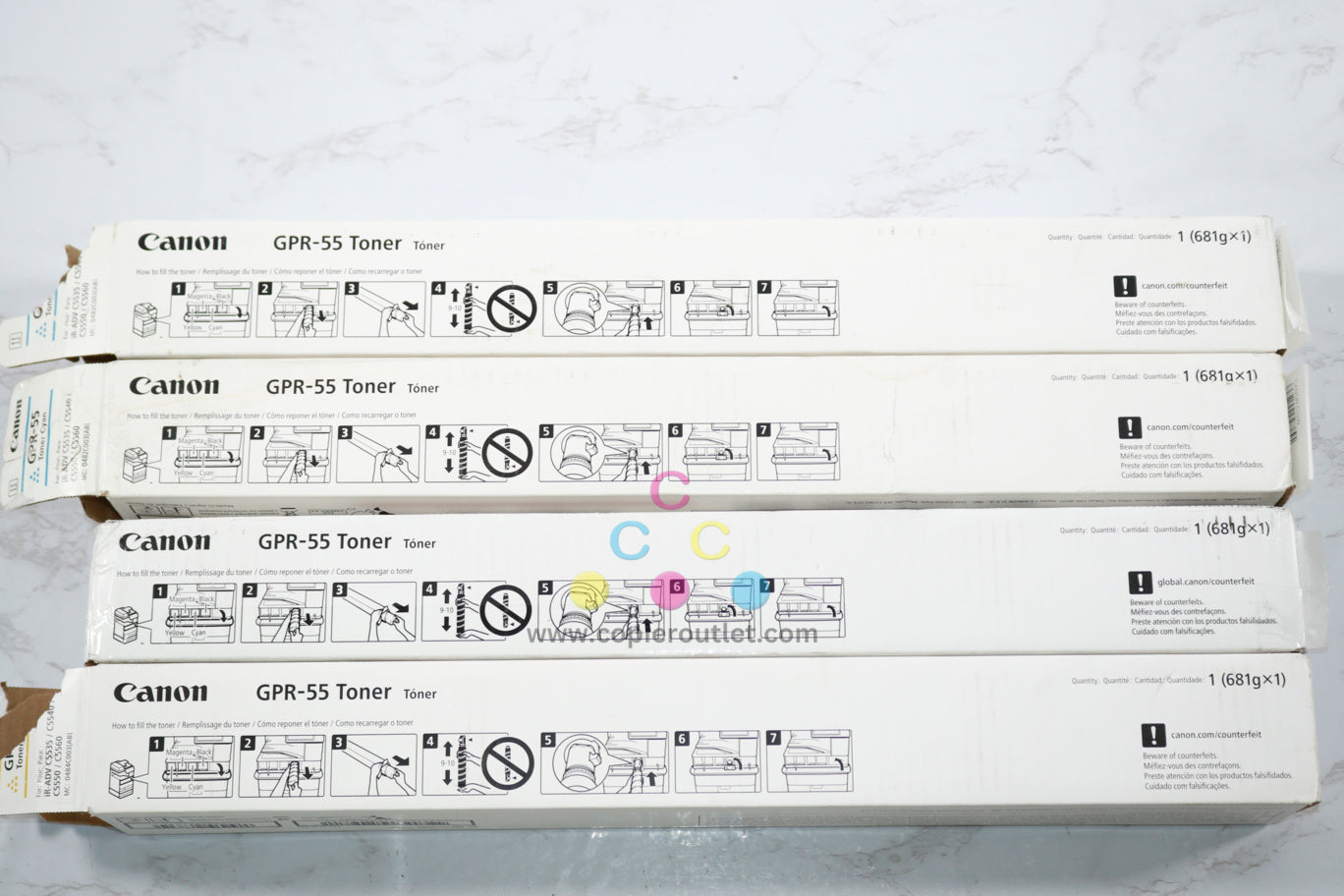 4 Open OEM Canon iRunner C5535,C5540,C5550,C5560 GPR-55 CCMY Toner Cartridges