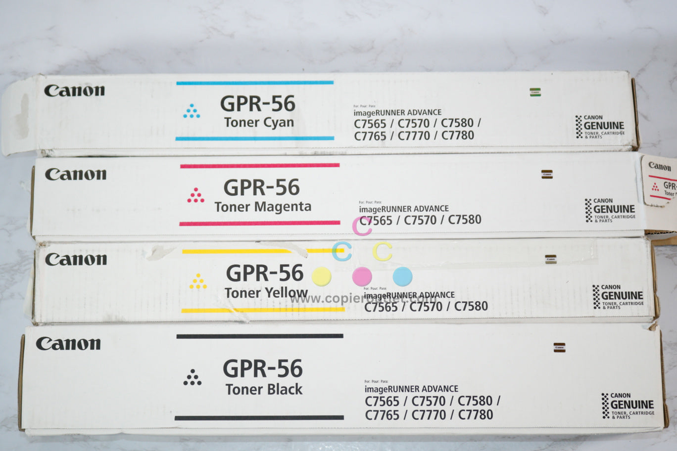 4 OEM Canon iR ADVANCE C7565i,C7570i,C7580i GPR-56 CMYK Toners (Open Cyan & Mag)