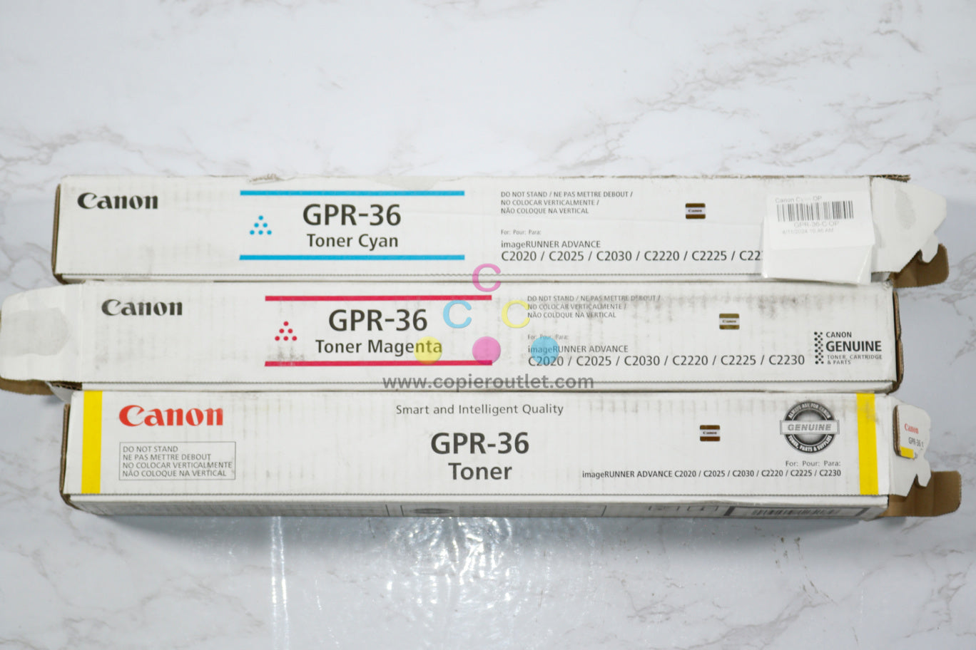 3 Open OEM Canon iRUNNER C2020,C2025,C2030,C2220 Gpr36/GPR-36 CMY Toners