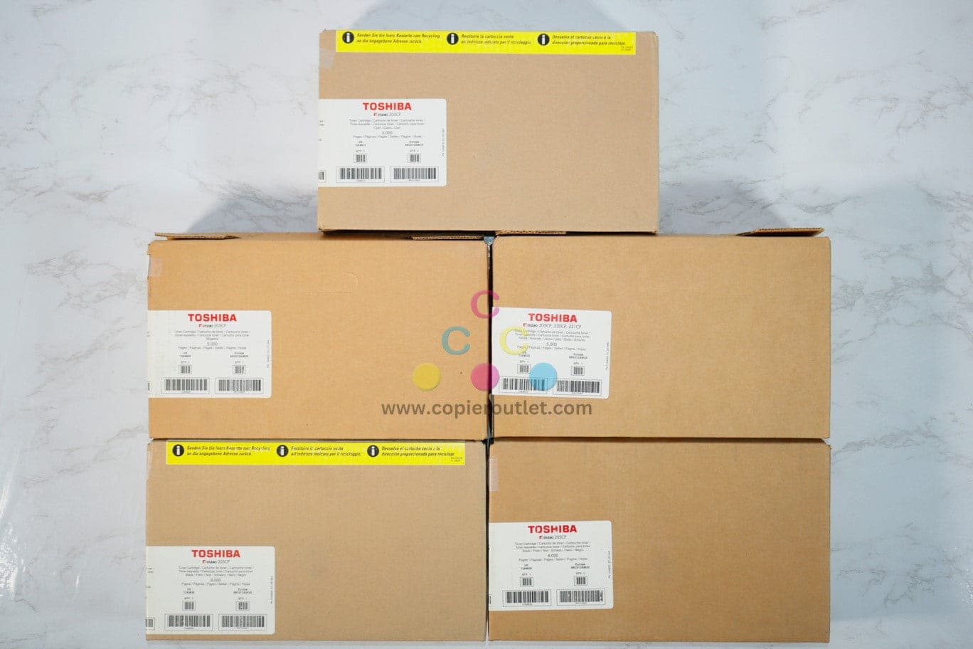 5 OEM Toshiba e-STUDIO 205cp CMYKK Toners 12A9615,12A9620,12A9625,12A9630