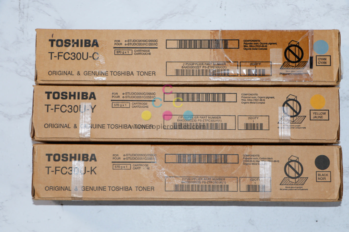 3 New OEM Toshiba e-STUDIO 2050C,2550C,2051,2551C CYK Toner Cartridges T-FC30U