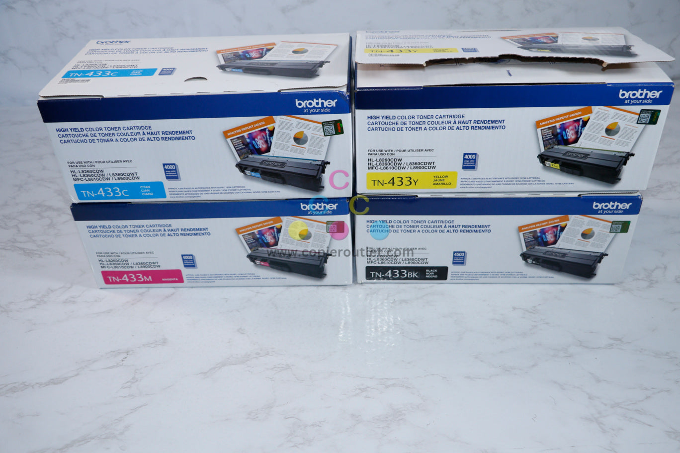 New OEM Brother HL-L8260CDW,HL-L8360CDW,MFC-L8900CDW TN-433CMYK Toner Set