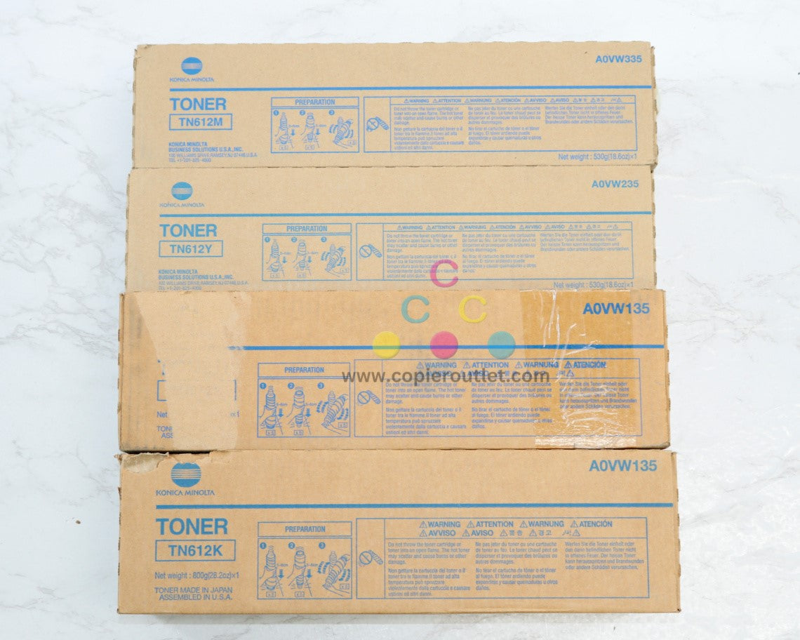 4 OEM Konica Bizhub C5501, C6501, C6501P MYKK Toners TN612M, TN612Y, TN612K