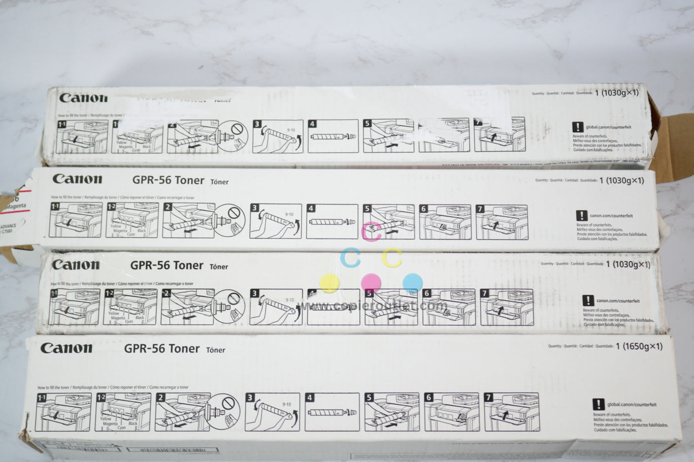 4 OEM Canon iR ADVANCE C7565i,C7570i,C7580i GPR-56 CMYK Toners (Open Cyan & Mag)