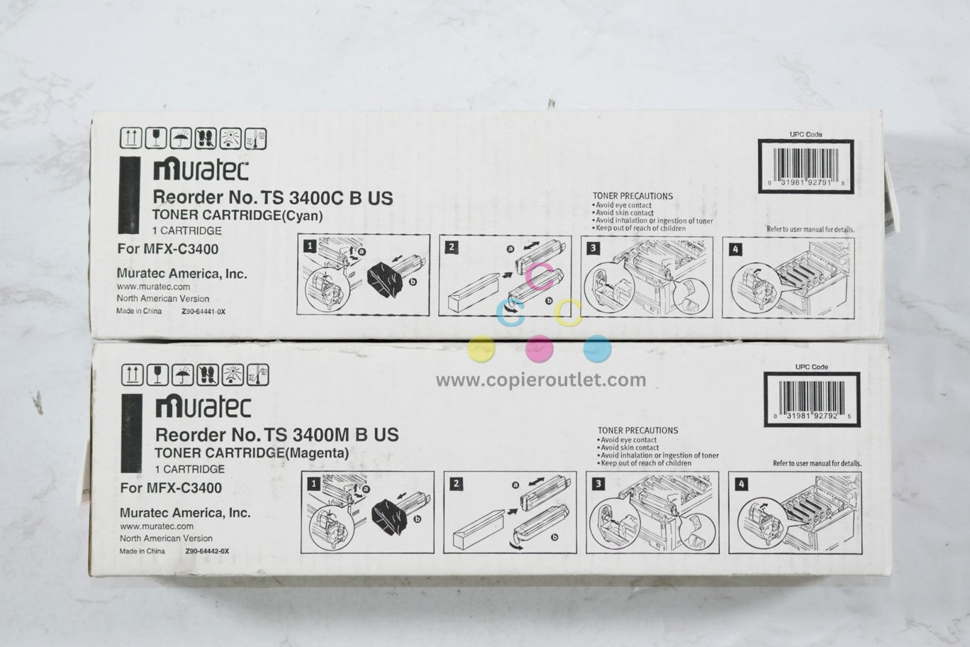 2 Genuine Muratec MFX-C3400 Cyan & Magenta Toners TS3400C, TS3400M (TS-3400)