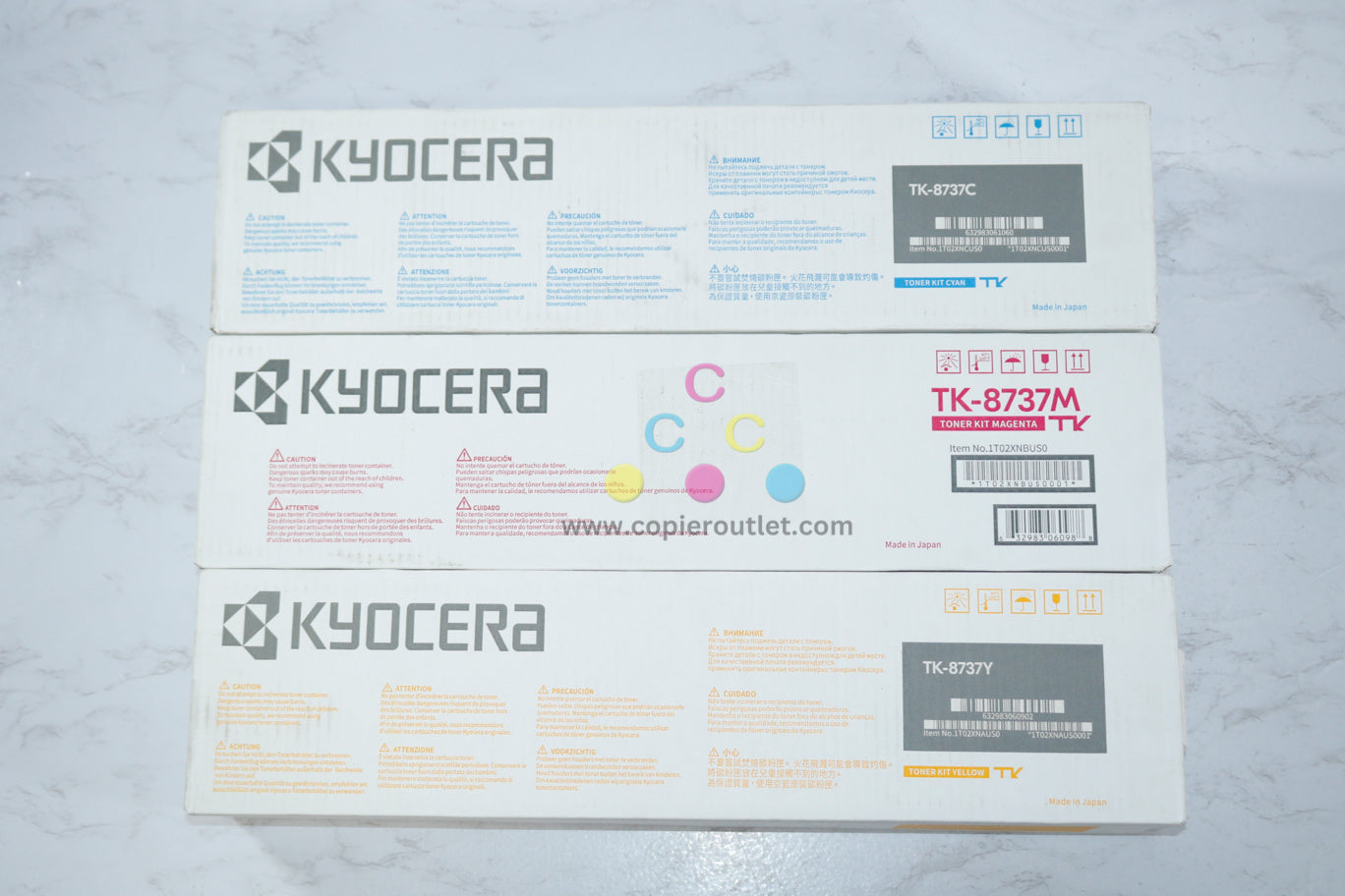 3 New OEM Kyocera TASKalfa 7052ci, 7353ci, 8052ci, 8353ci TK-8737 CMY Toners