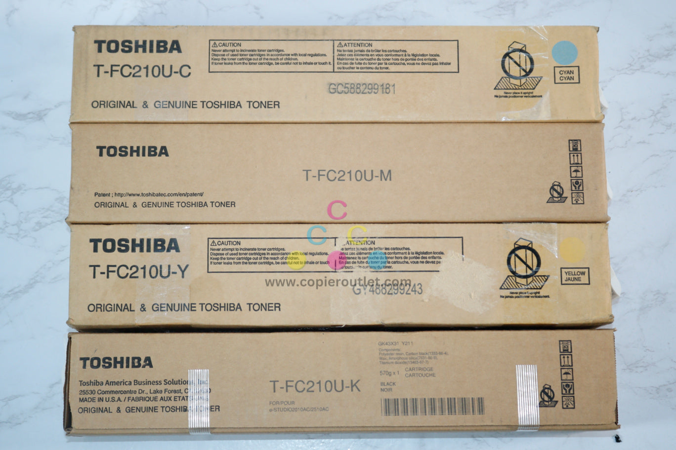 4 New OEM Toshiba eSTUDIO 2010AC,2510AC, T-FC210U/TFC210U CMYK Toners Carts.