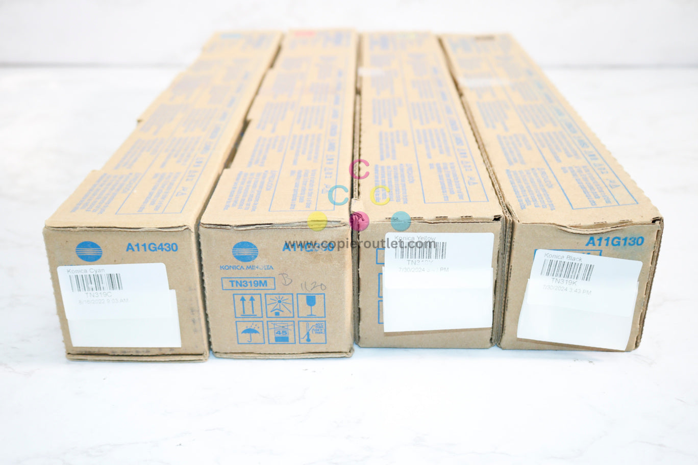 4 New OEM Konica Minolta BizHub C220,C280,C360 TN319 CMYK Toners Same Day Ship