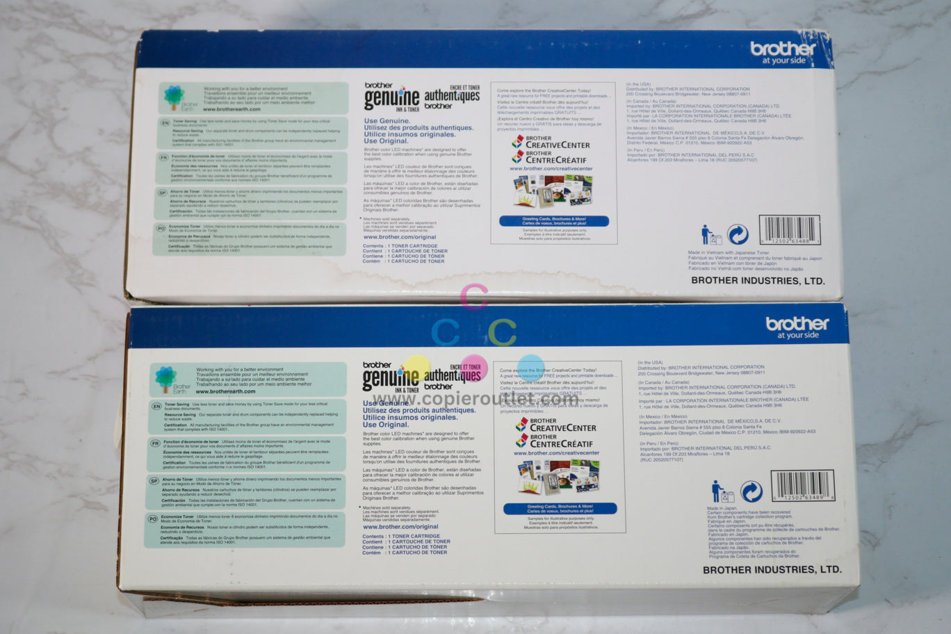 2 OEM Brother HL-3140CW,3170CDW MY High-Yield Toner TN-225M,TN-225Y (water stained)