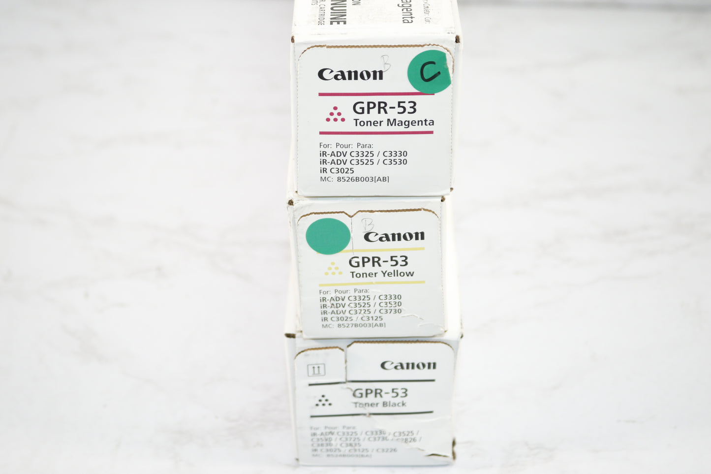 3 Cosmetic OEM Canon iRA C3325,C3330,C3525,C3530 GPR-53 MYK Toner Cartridges