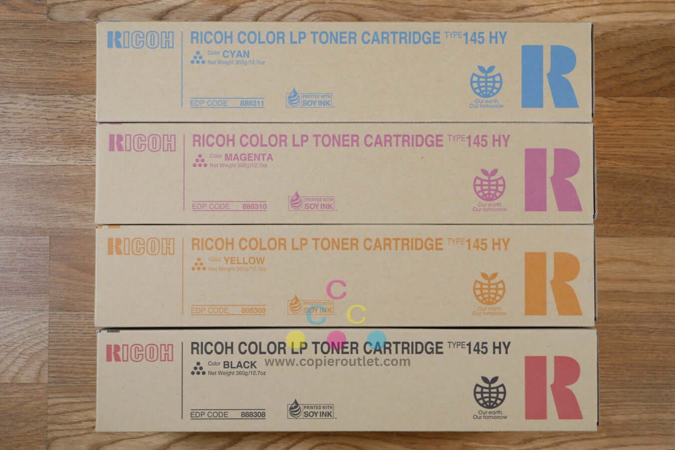 Ricoh Type 145HY CMYK High Yield Toner Cart Set Ricoh Aficio CL4000DN/SP C420DN!