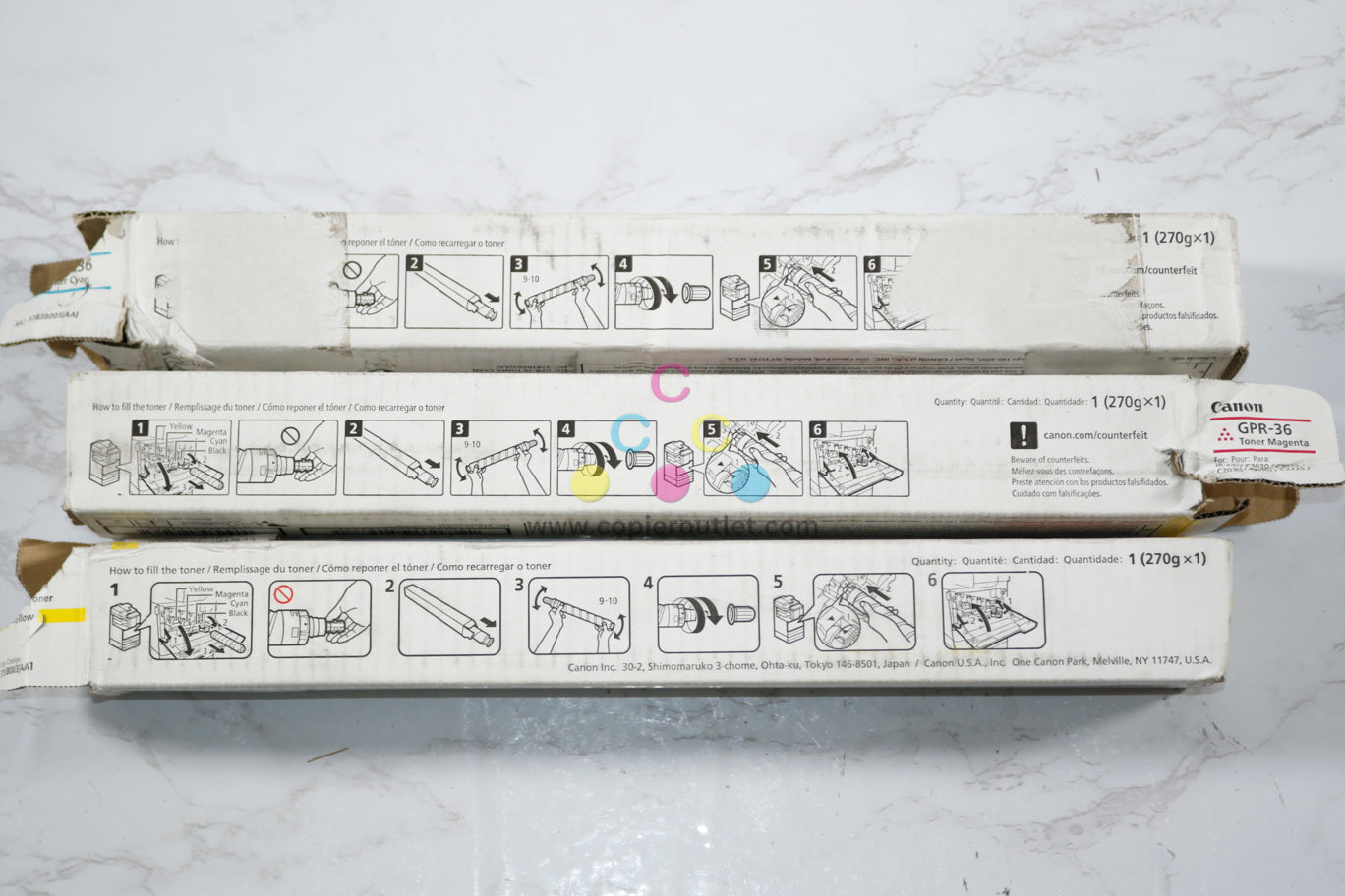 3 Open OEM Canon iRUNNER C2020,C2025,C2030,C2220 Gpr36/GPR-36 CMY Toners