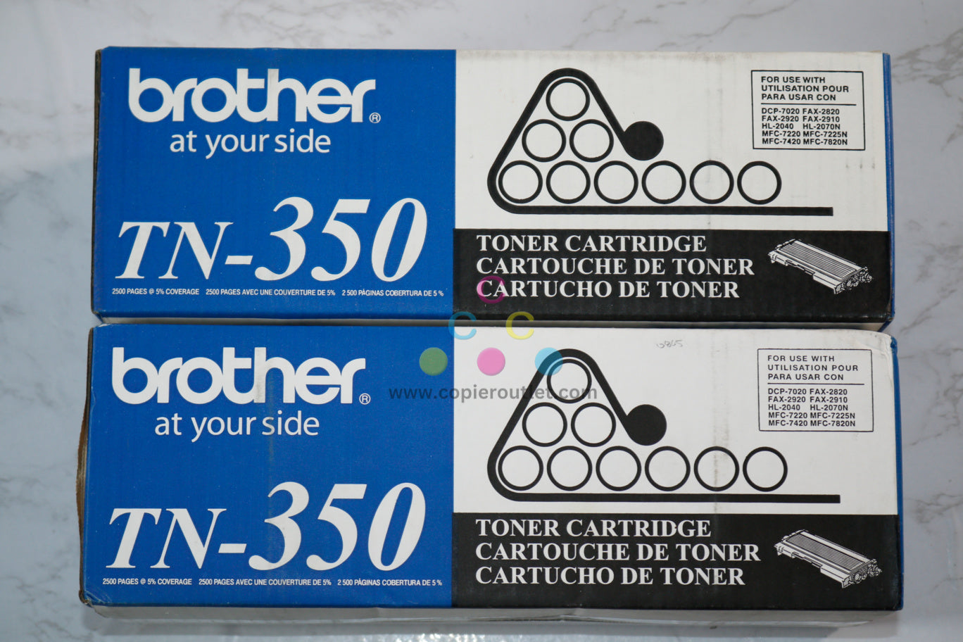 2 OEM Brother DCP-7020,HL-2040,HL-2070N,MFC-7220 Black Toners TN-350 / TN350