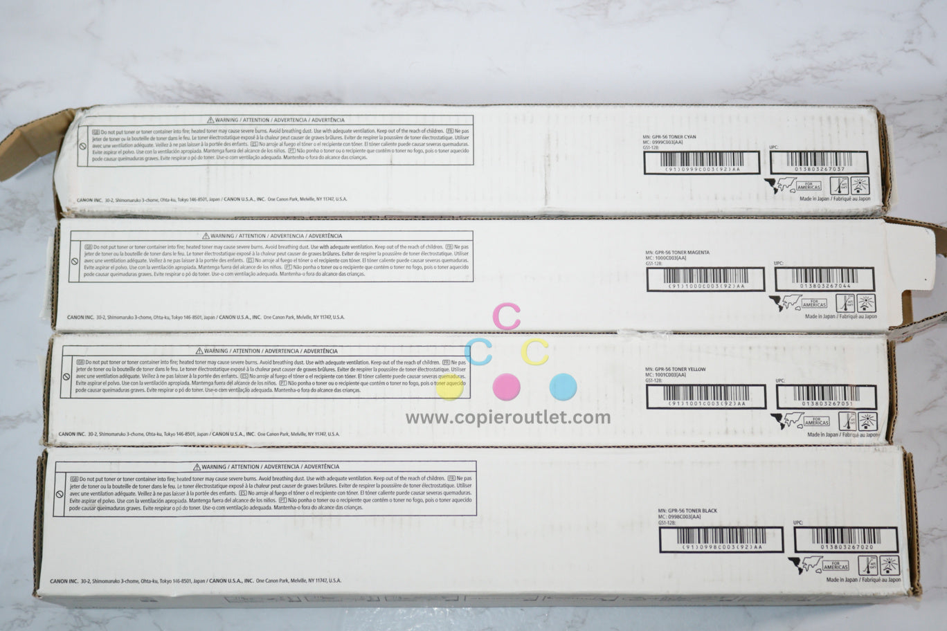 4 OEM Canon iR ADVANCE C7565i,C7570i,C7580i GPR-56 CMYK Toners (Open Cyan & Mag)