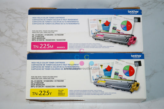 2 OEM Brother HL-3140CW,3170CDW MY High-Yield Toner TN-225M,TN-225Y (water stained)