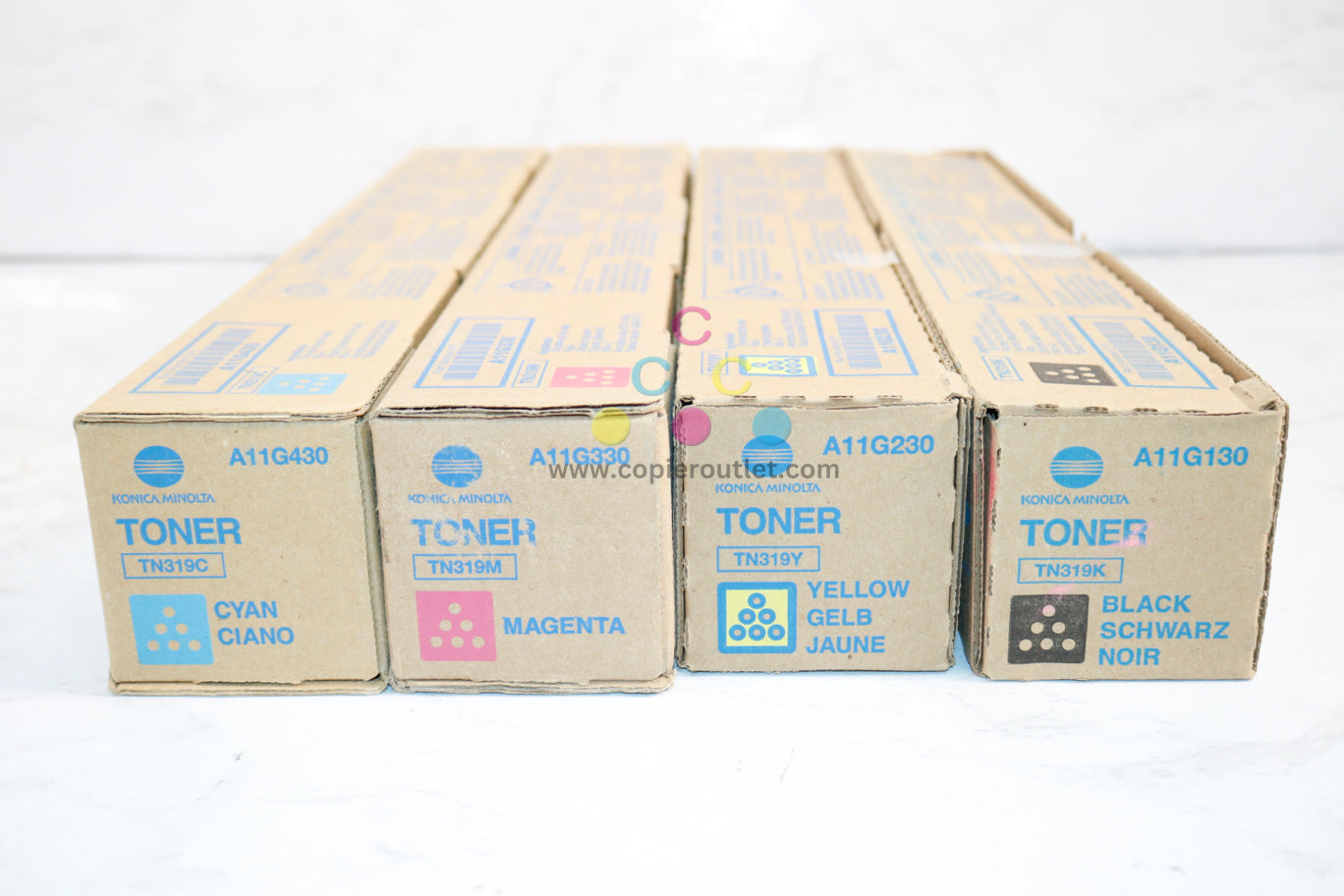 4 New OEM Konica Minolta BizHub C220,C280,C360 TN319 CMYK Toners Same Day Ship