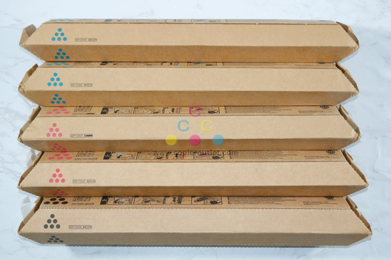 5 New OEM Ricoh MP C3300,C3333,LD533C CCMMK Toners 841276, 841278, 841279