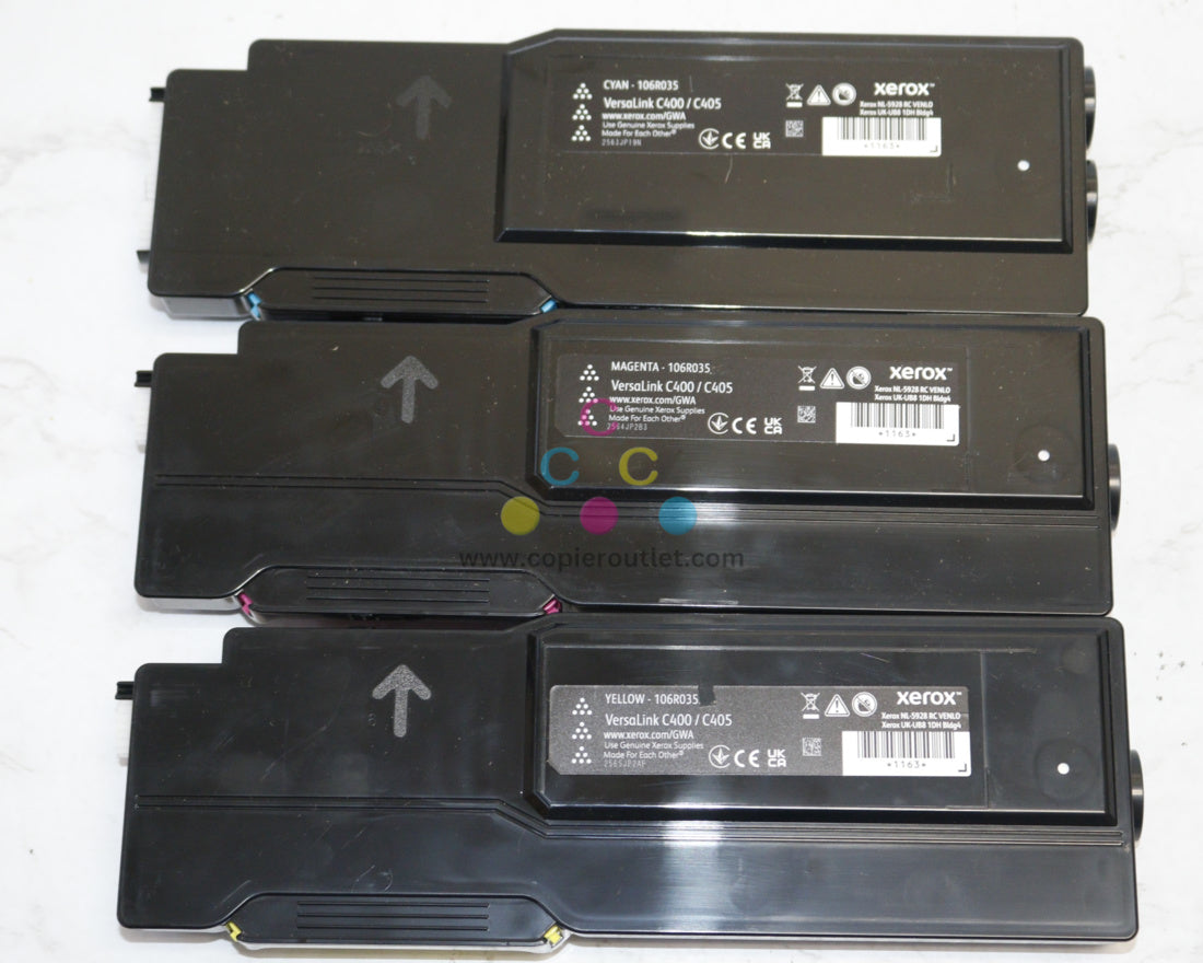 3 New OEM Xerox VersaLinkC400,C405 CMY Extra High Capacity Toner 106R03525,26,27
