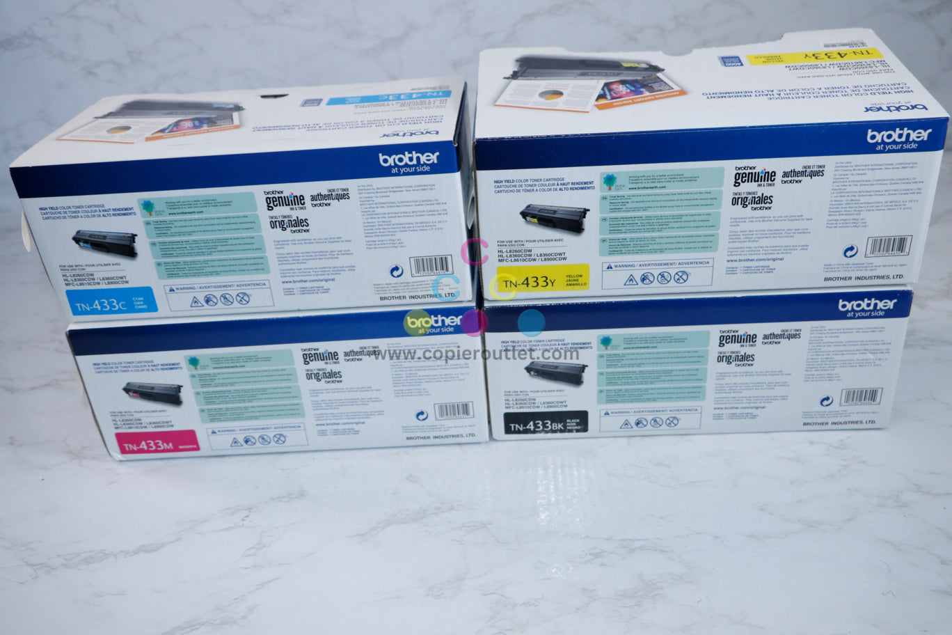 New OEM Brother HL-L8260CDW,HL-L8360CDW,MFC-L8900CDW TN-433CMYK Toner Set