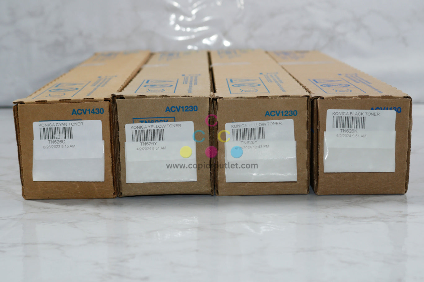 4 New OEM Konica Bizhub C450i/C550i TN626 CYYK Toners ACV1130,230,430